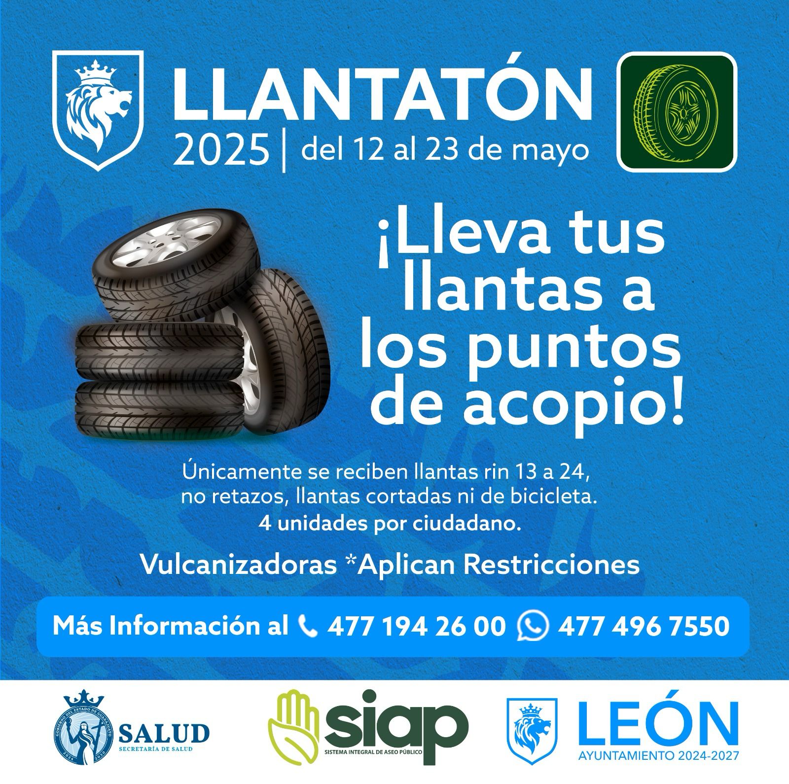 Inicia este lunes el  Llantatón 2025 en el municipio de León.