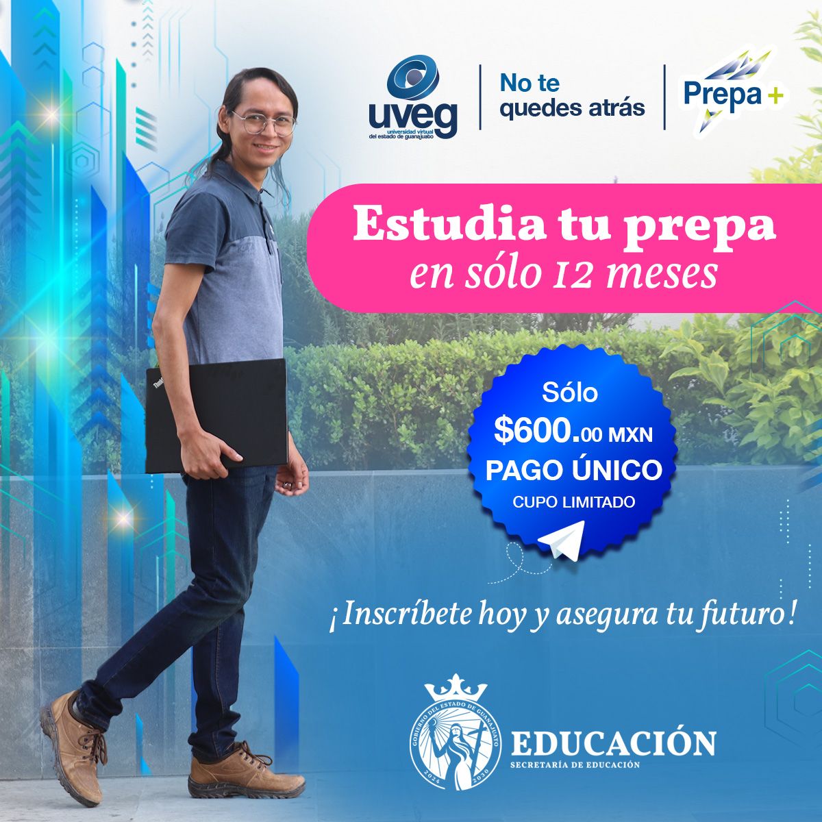 La Universidad Virtual del Estado de Guanajuato (UVEG) presenta Prepa +, un nuevo programa de bachillerato general dirigido a personas mayores de 18 años que buscan una opción educativa flexible, económica y con validez oficial, que les permita concluir sus estudios de nivel medio superior en un tiempo reducido.