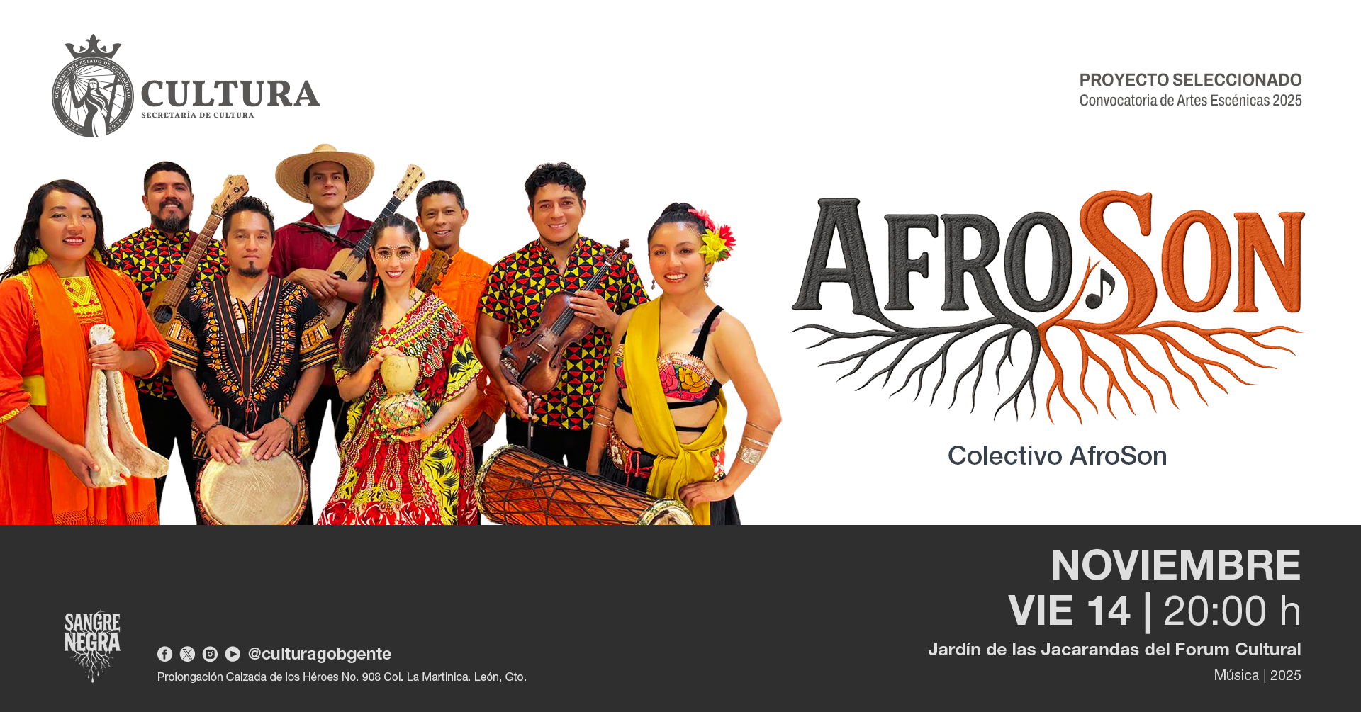 La Secretaría de Cultura de Guanajuato presenta AfroSon, un espectáculo que celebra la diversidad cultural y la influencia africana en México