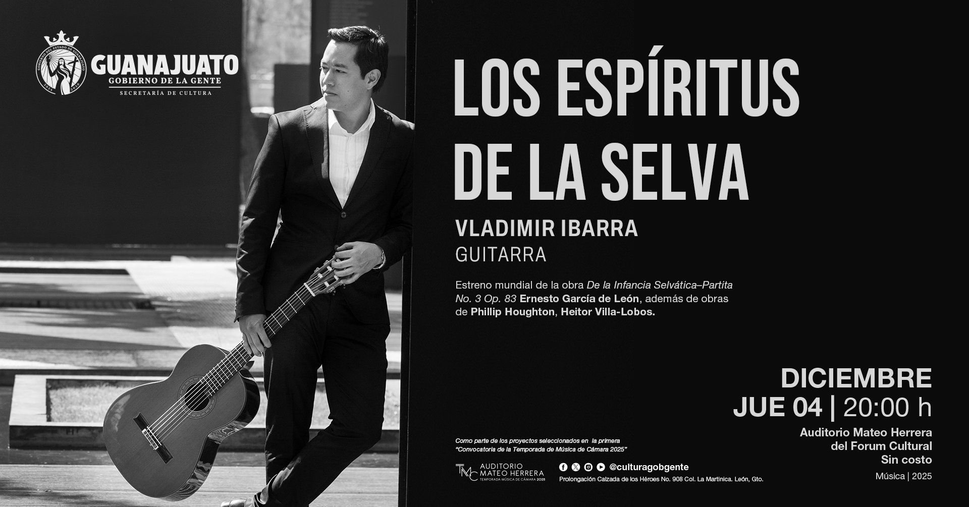 La Secretaría de Cultura de Guanajuato presenta a Vladimir Ibarra en el recital Los Espíritus de la Selva