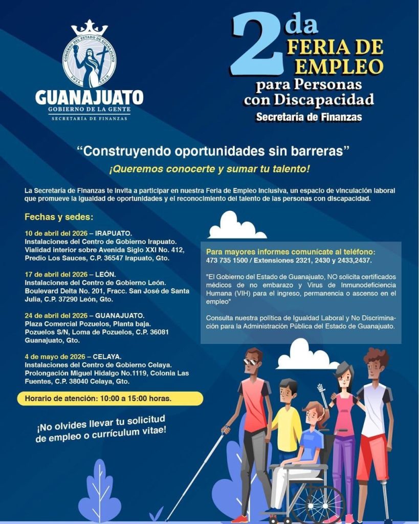 Sedes de 2da Feria de empleo para personas con discapacidad Guanajuato 