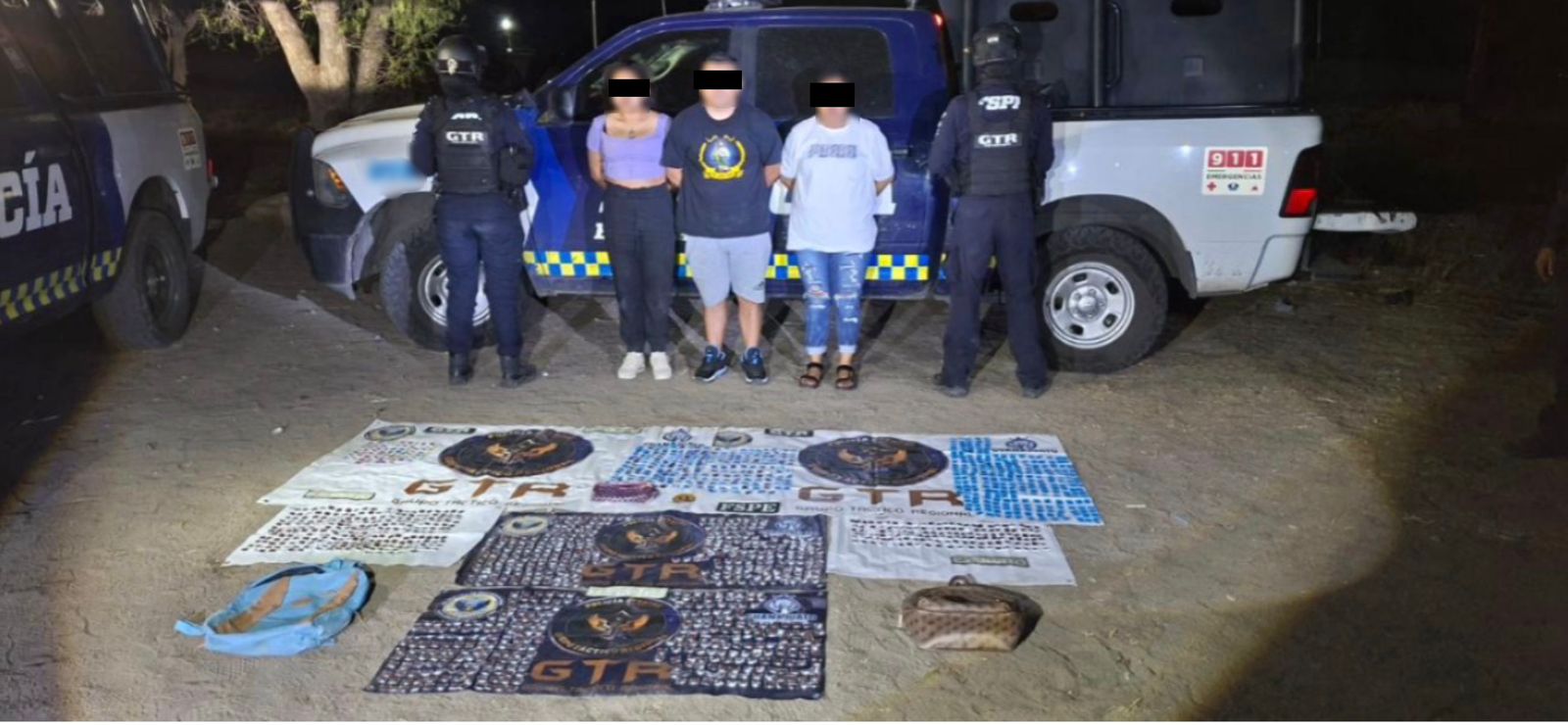 Detienen FSPE a tres personas y aseguran más de 2 mil 800 presuntas drogas en Villagrán 