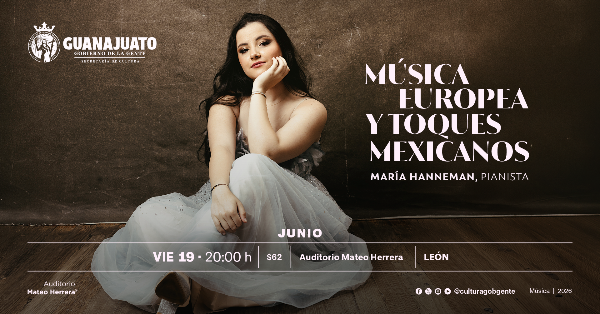 La Secretaría de Cultura del Gobierno de la Gente presenta a María Hanneman en un recital que une la tradición europea y la esencia de la música mexicana
