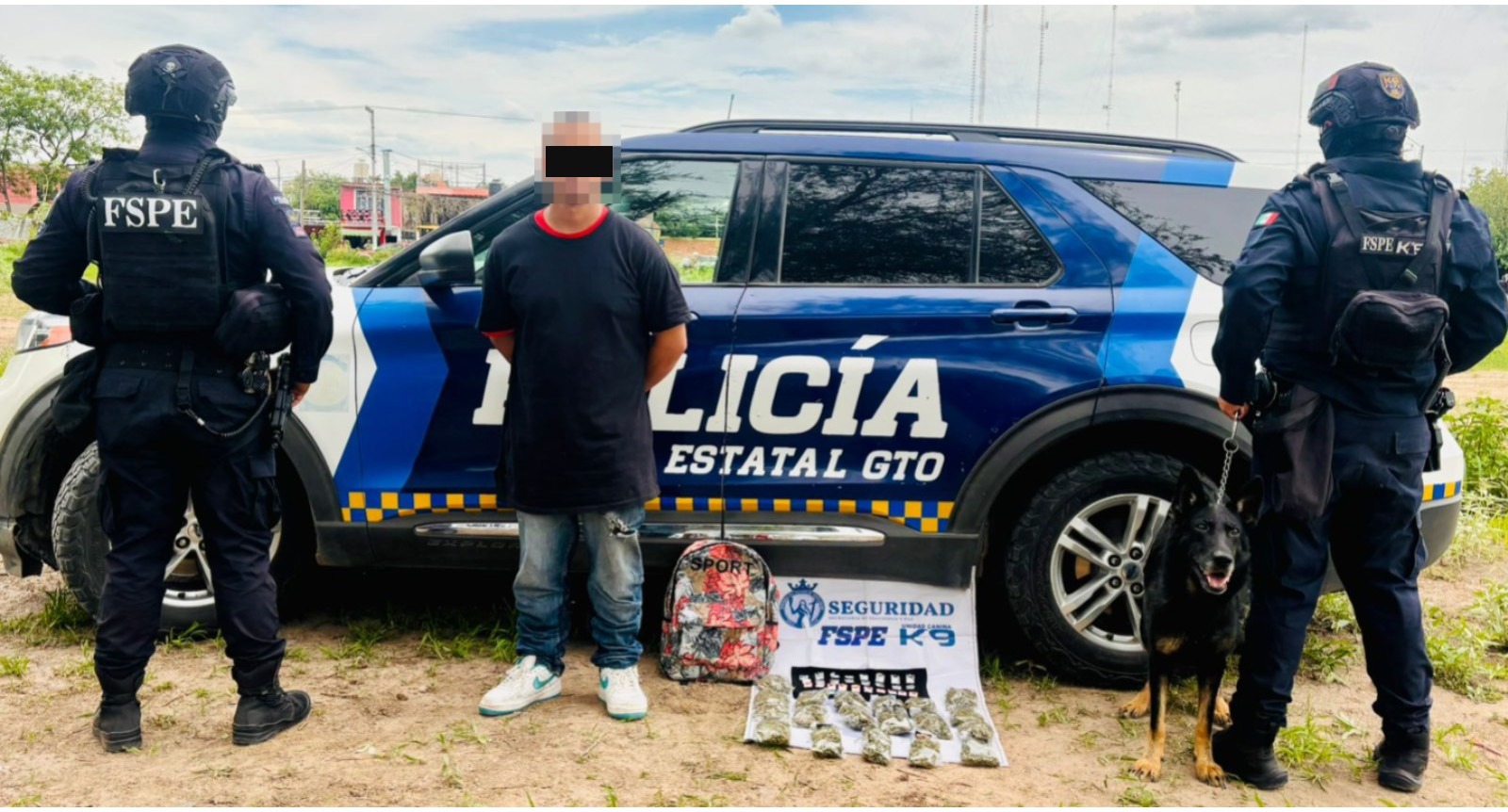 Detecta Unidad Canina K-9 más de 660 dosis de presunta droga y contribuye a una detención en Irapuato