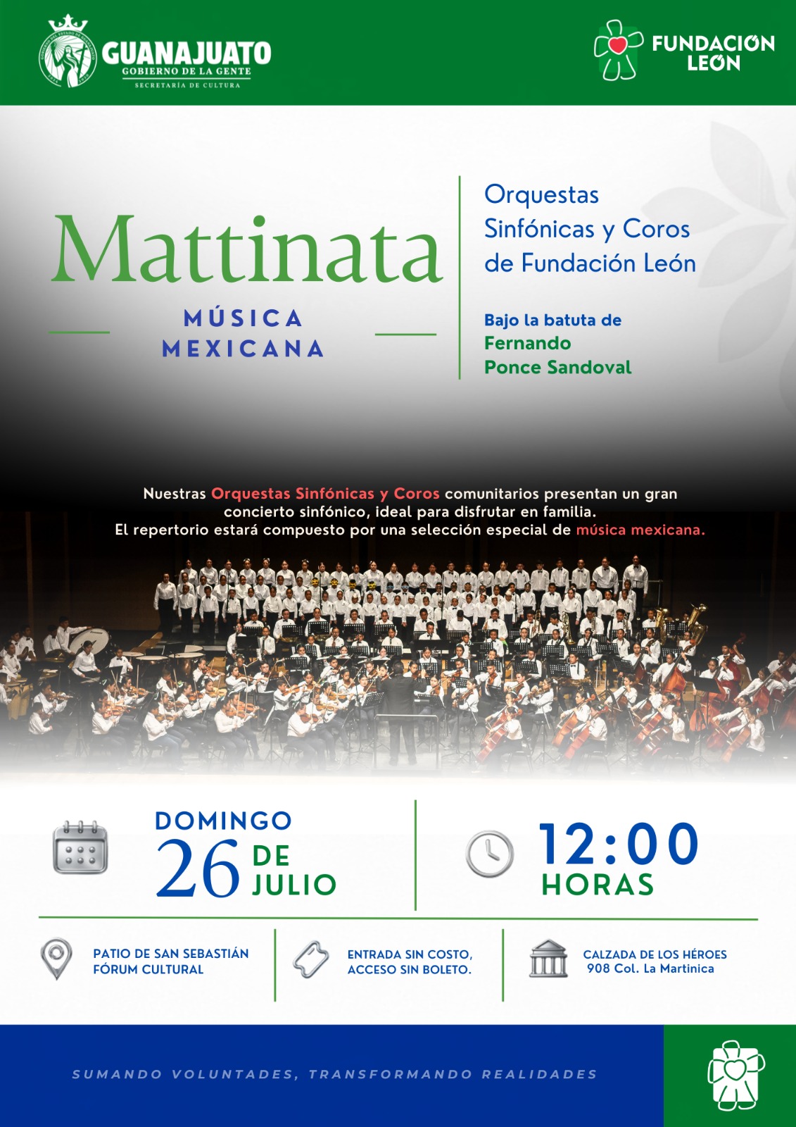 La música mexicana sonará en el Patio de San Sebastián con las Orquestas y Coros de Fundación León