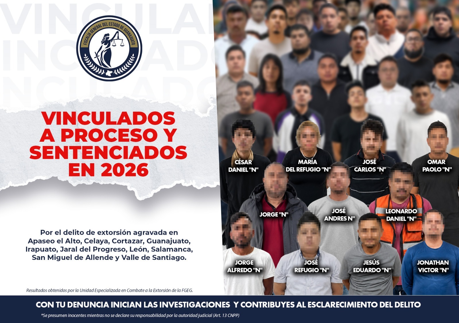 FISCALÍA DE GUANAJUATO FORTALECE COMBATE A LA EXTORSIÓN: 51 PERSONAS VINCULADAS A PROCESO Y 36 SENTENCIADAS 